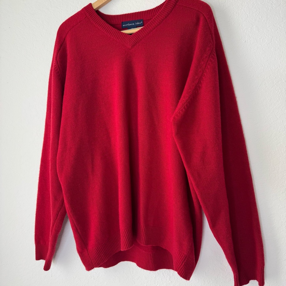 Red Wool Sweater Northern Isles Lambswool V-Neck Sweater
